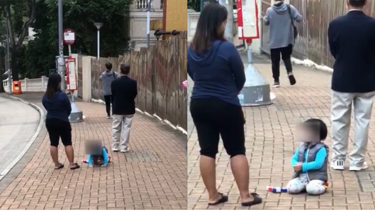 有片｜外傭疑讓2歲男童當街跪地認錯：Because he is naughty