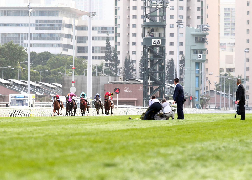 有片丨沙田馬場賽事期間衝入跑道 中年漢被制伏拘捕