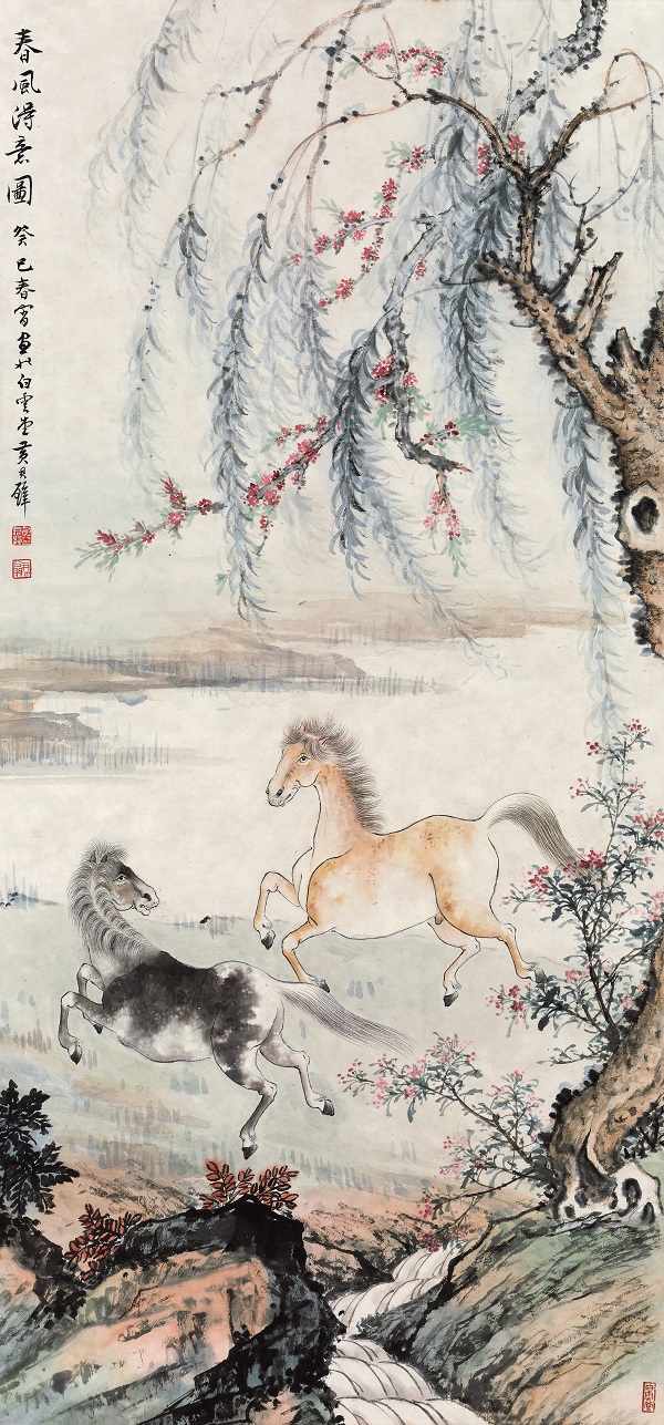 黃君璧 《春風得意》 1953年作  設色紙本 90×41cm.jpg