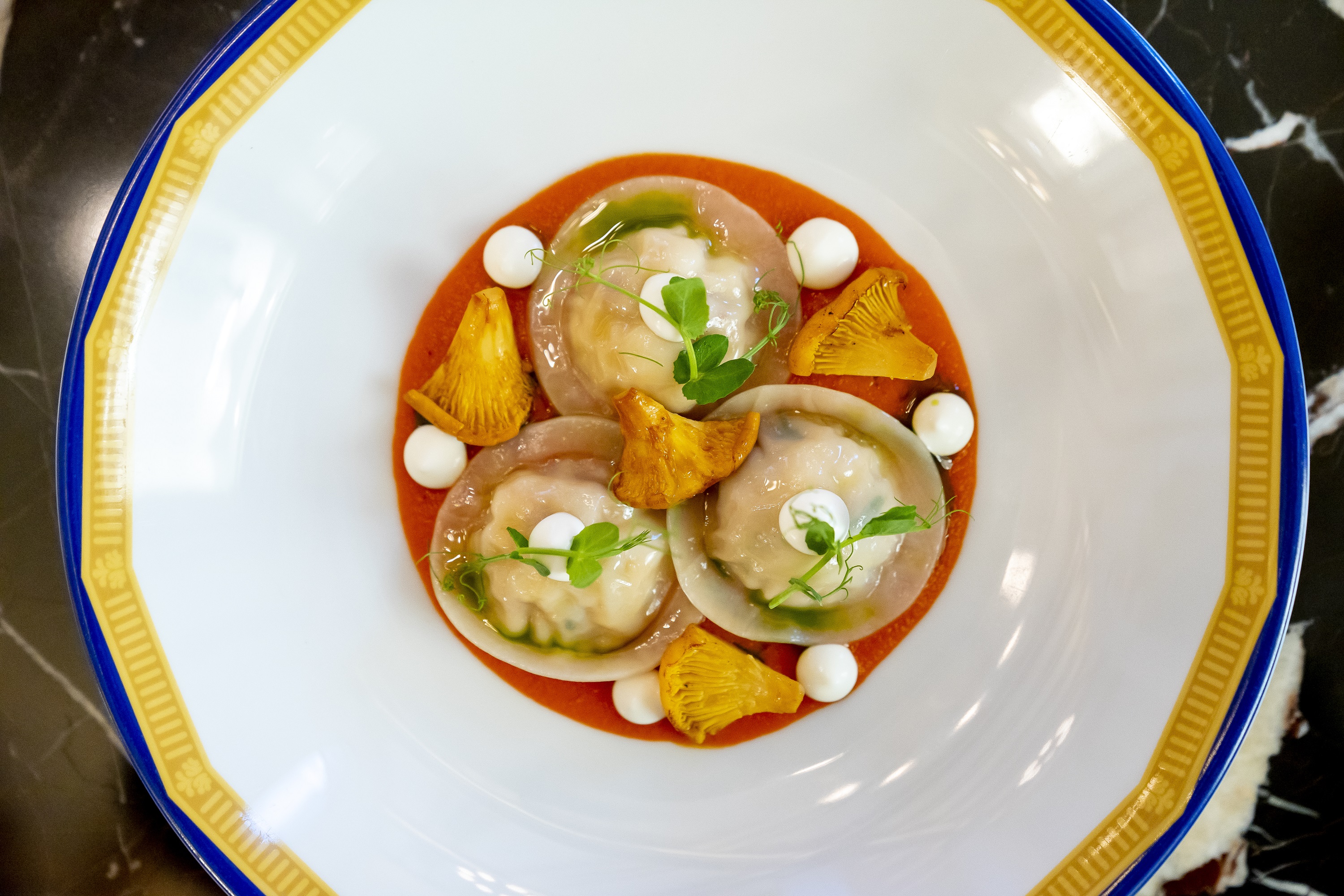 Boston lobster ravioli with burrata, girolles  and basil.jpg