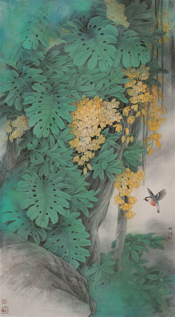 陈湘波《春风拂羽》 96cm×176cm 纸本设色 2001年.jpg