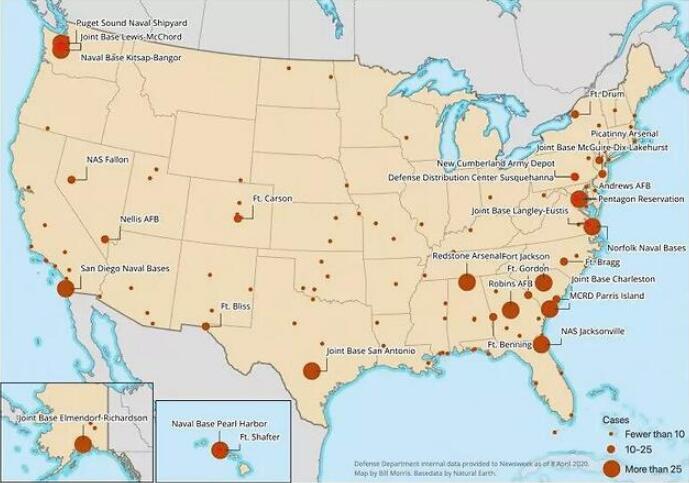 美军怕泄密不敢公开感染内情 美媒却曝光一幅“美军感染地图”