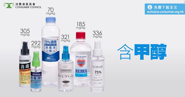 消委會：6款消毒酒精樣本含有毒甲醇
