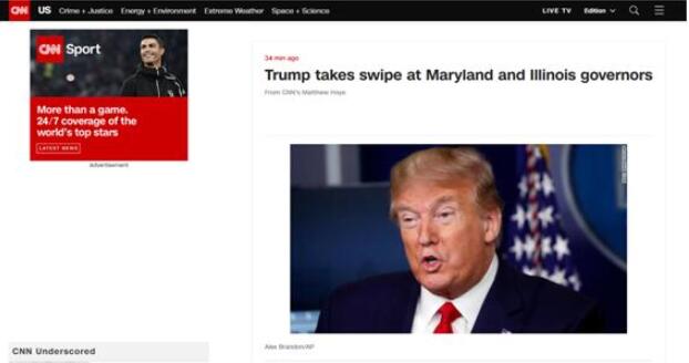 疫情简报会上，特朗普“点名”批评美国这两州州长