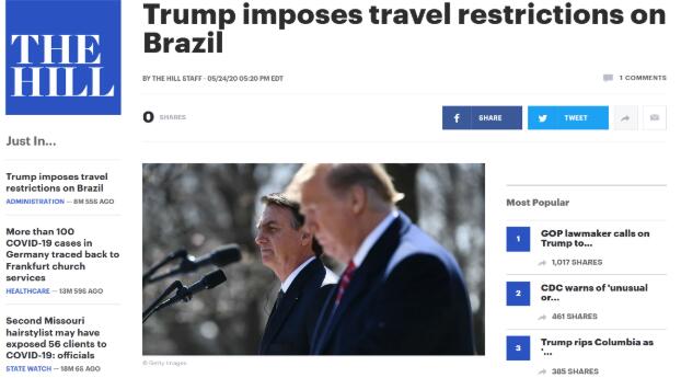 白宫宣布对巴西实行旅行禁令