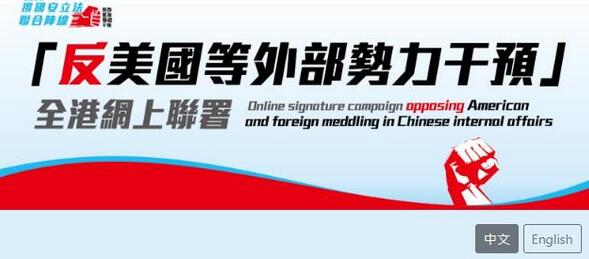 「反美國等外部勢力干預」全港網上聯署 3日近40萬人参与