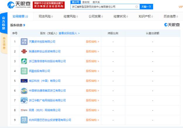 網易、聯通、移動、阿裡等共同在浙江成立新公司