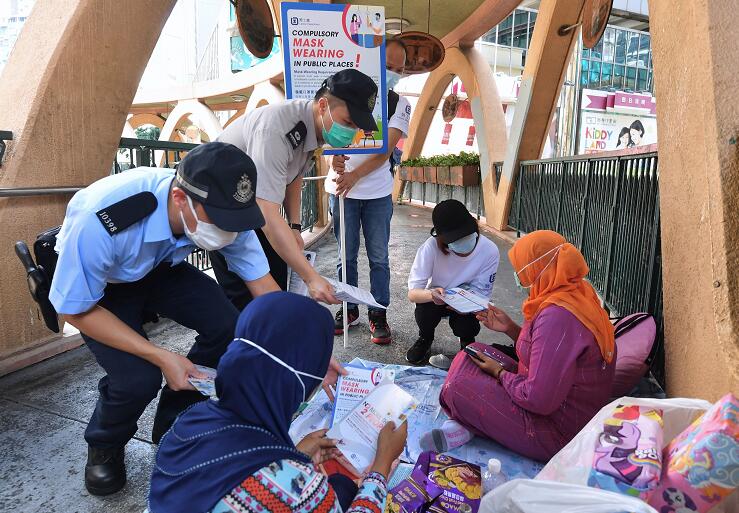 图集｜港府进行流动广播 呼吁外佣注意防疫