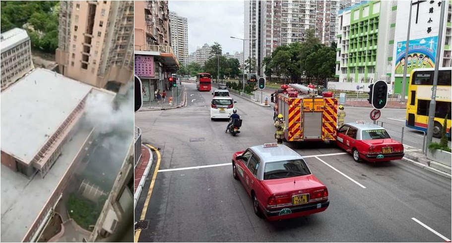 大成街市火警自動灑水救熄 消防車趕往途中與的士碰撞