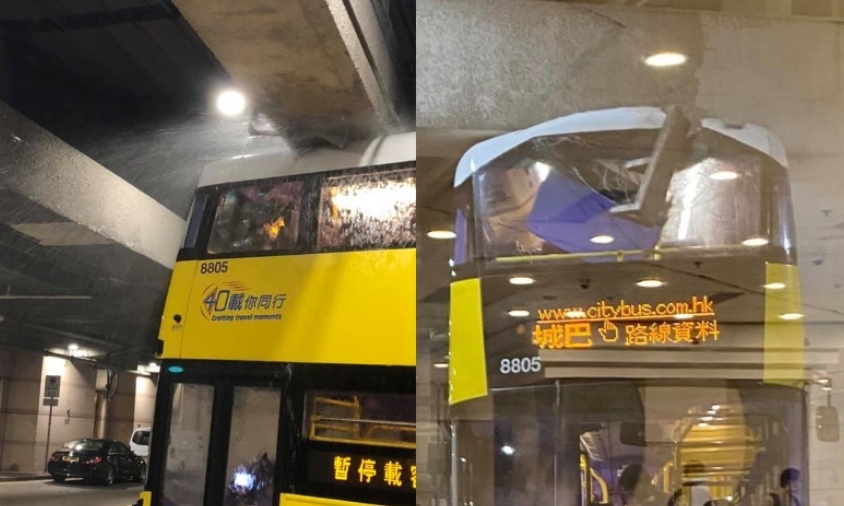 小西灣城巴意外撞毀車頂