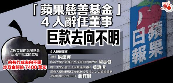 「蘋果慈善基金」4人辭任董事 巨款去向不明