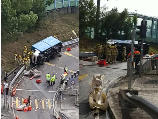 大埔吐露港公路貨車翻側撞欄 司機疑頭撞防撞欄慘死