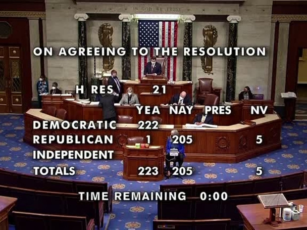 美众议院正式通过决议 要求彭斯罢免特朗普