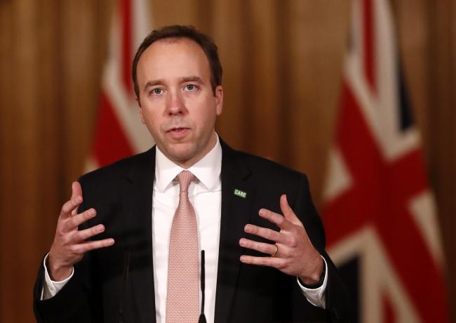 英媒：英國衛生大臣將進行6天自我隔離