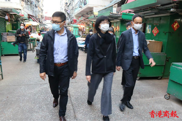 劉利群今晨到訪佐敦「受限區域」 向清潔員工打氣