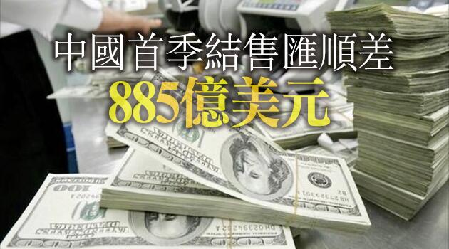 3月底中國外匯儲備較去年底下降465億美元