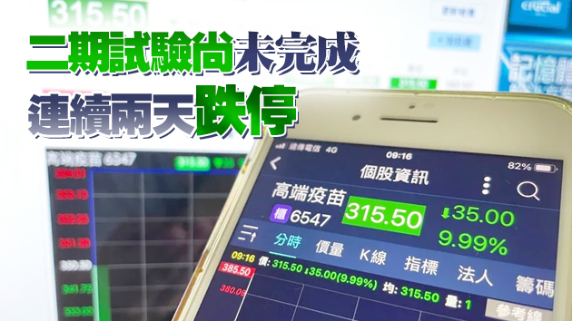 「台產疫苗」爭議聲浪大 高端疫苗股價重挫再跌停