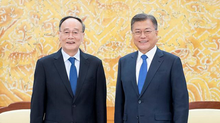 王岐山會見韓國總統文在寅