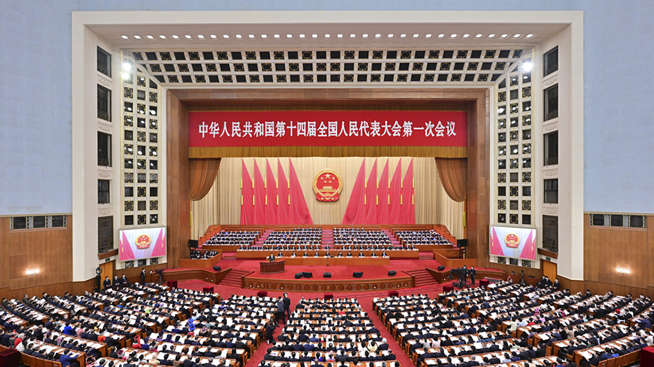 十四屆全國人大一次會議舉行第二次全體會議 習近平等黨和國家領導人出席會議