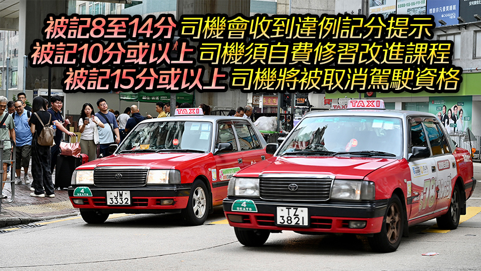 的士司機違例記分9·22起生效 濫收車費、拒載、繞路等11項罪行將扣分