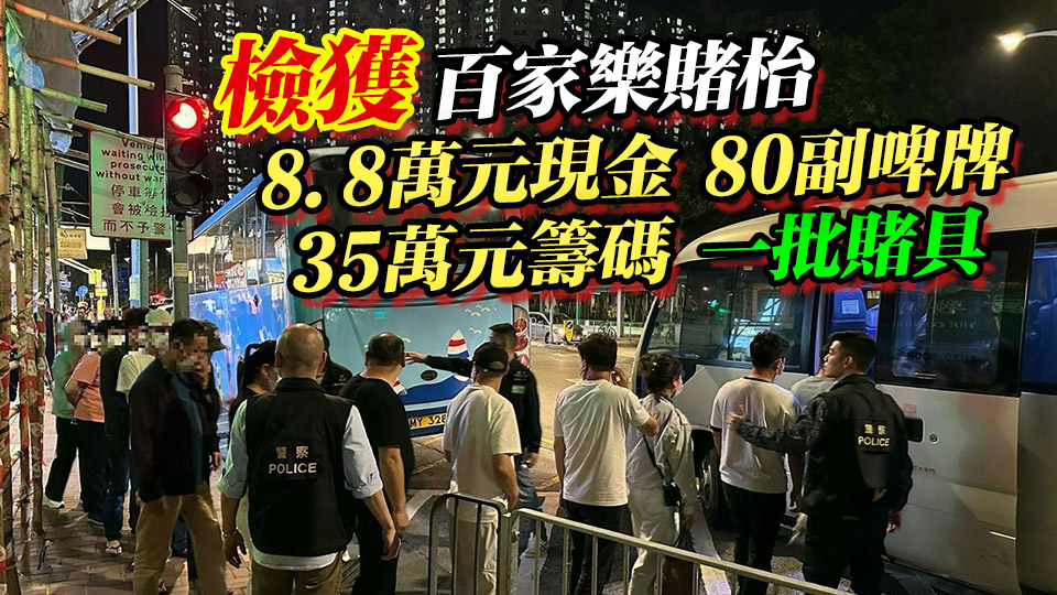 警方上水搗破非法百家樂賭檔 拘捕34人