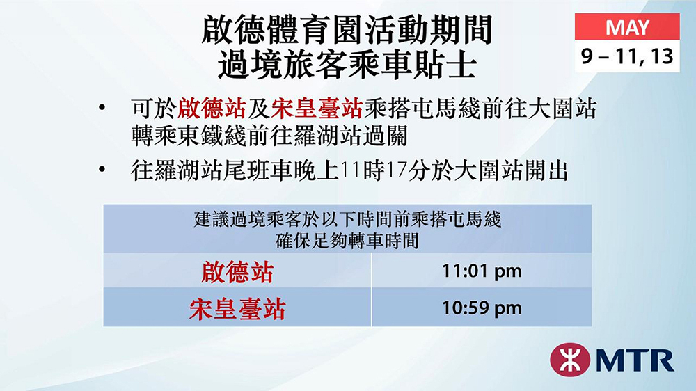 今晚啟德體育園演唱會 港鐵屯馬線加強列車服務
