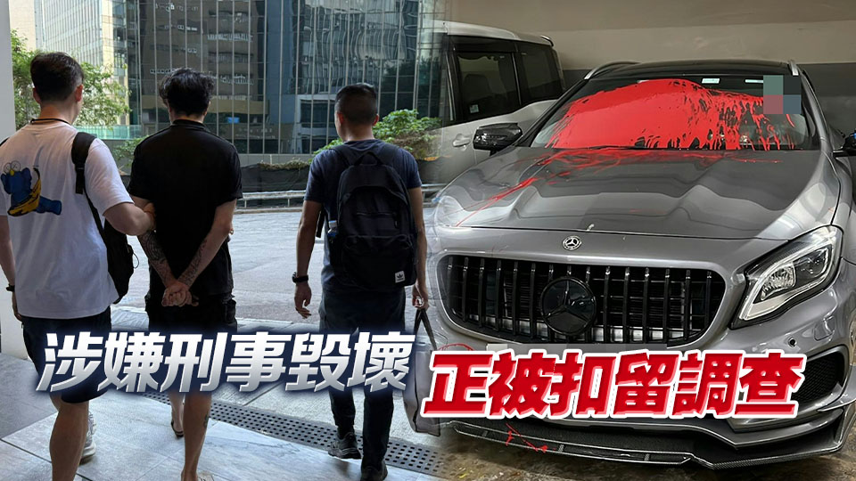 葵涌梨木道一停車場私家車遭淋紅油 警拘2男