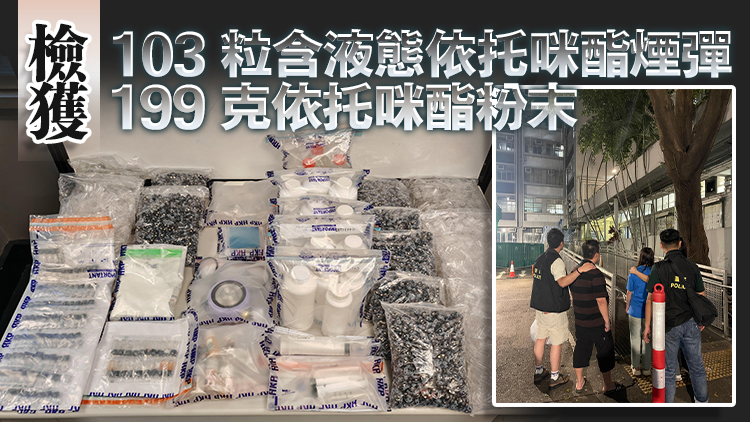 O記搗破旺角製毒工場 拘2人 檢值8.9萬元依托咪酯毒品