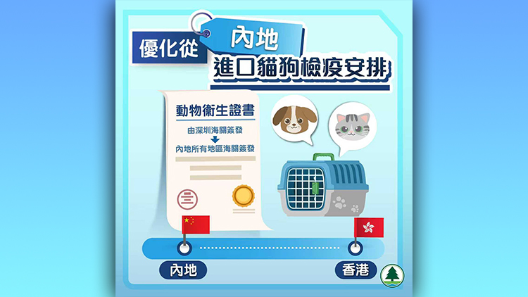 漁護署：現已接受內地所有地區海關官方獸醫簽發動物衞生證書