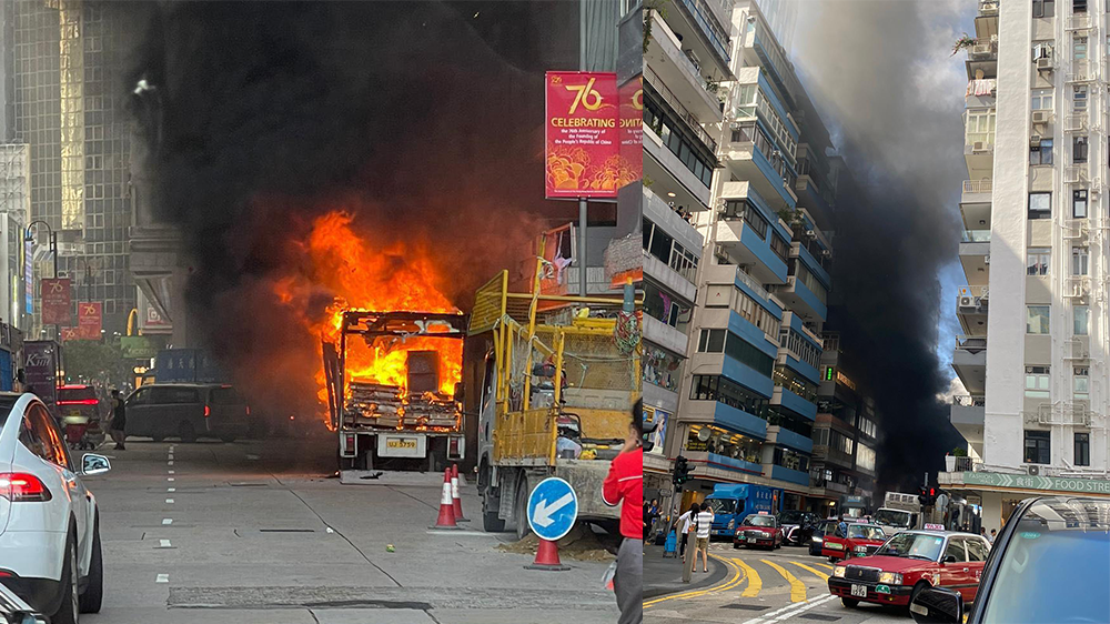 有片｜銅鑼灣有貨車起火引哄動 現場濃煙沖天