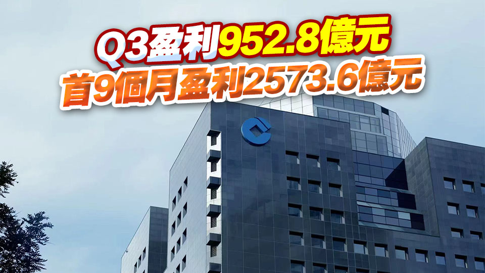 建行Q3多賺逾4% 首9個月營收按年增長1.44%