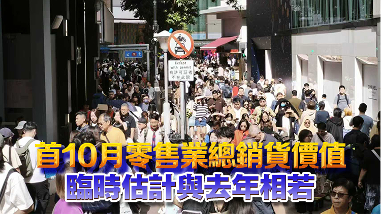 本港10月零售業總銷貨價值臨時估計352億元 按年升6.9%