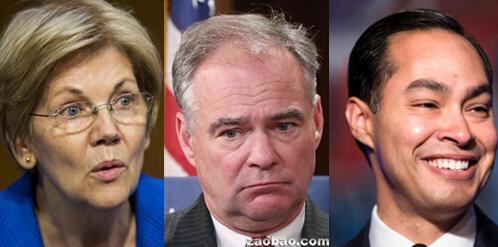 沃倫（左起）、凱恩和卡斯特羅據傳是希拉莉相中的三名可能的副總統搭檔人選。（法新社）