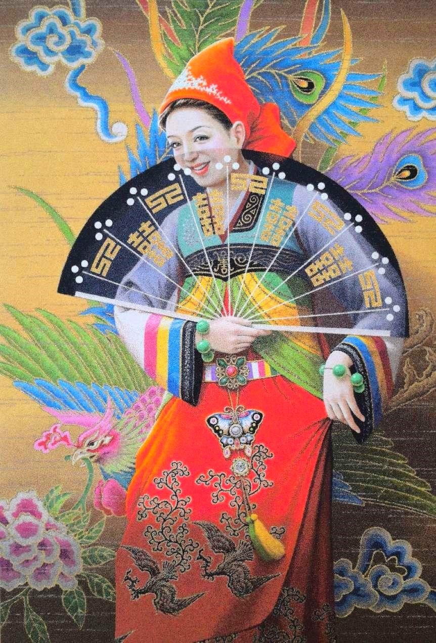 图片1 朝鲜万寿台创作社画家金英一宝石画作品《扇子舞》.jpg