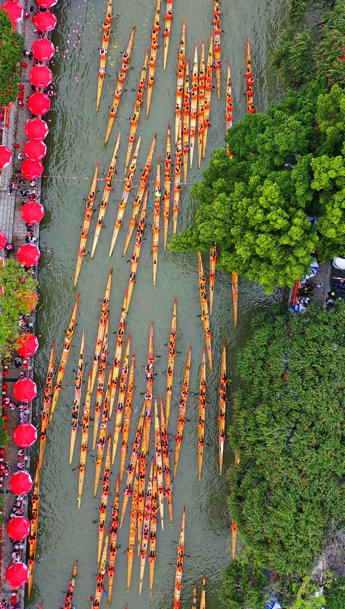 俯瞰多條龍舟隊伍在九江競渡場景.jpg